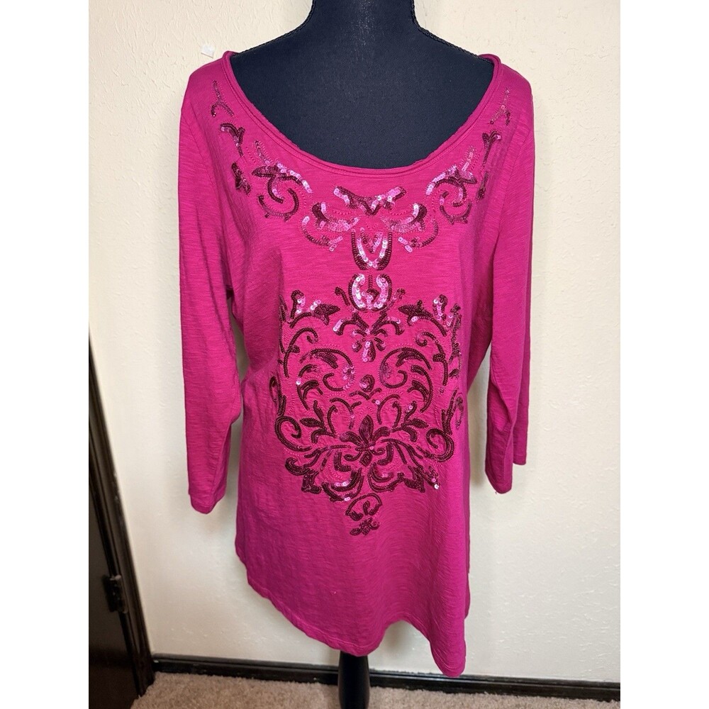 Style & Co Women's 100% Cotton Embellished Boho Blouse Top Size XL 3/4 Sleeve